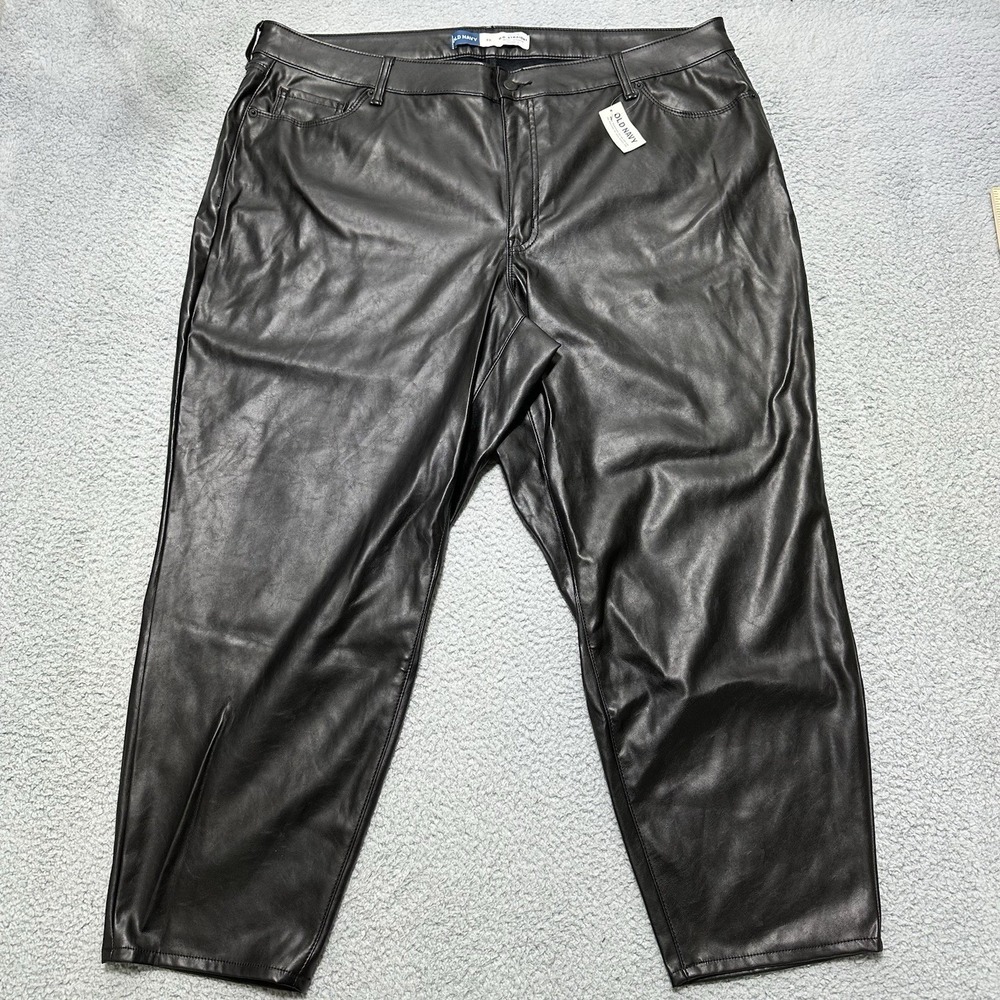 OLD NAVY HIGH-RISE OG STRAIGHT BLACK LEATHER JEANS WOMENS SIZE‎ 10 GRUNGE